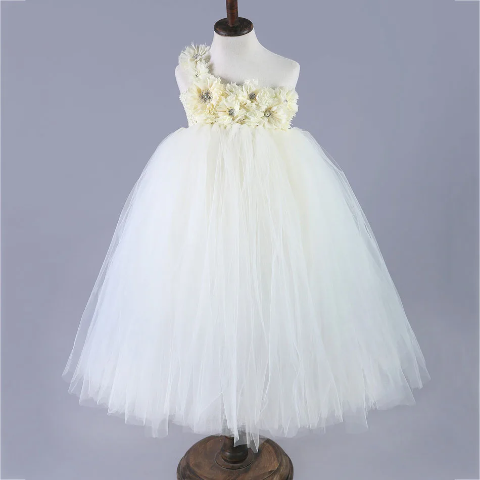 

Baby Girl Birthday Princess Dress Spring Tulle Ball Gown Baby Christening Girls Clothes Floor Length One Shoulder Tutu Dresses