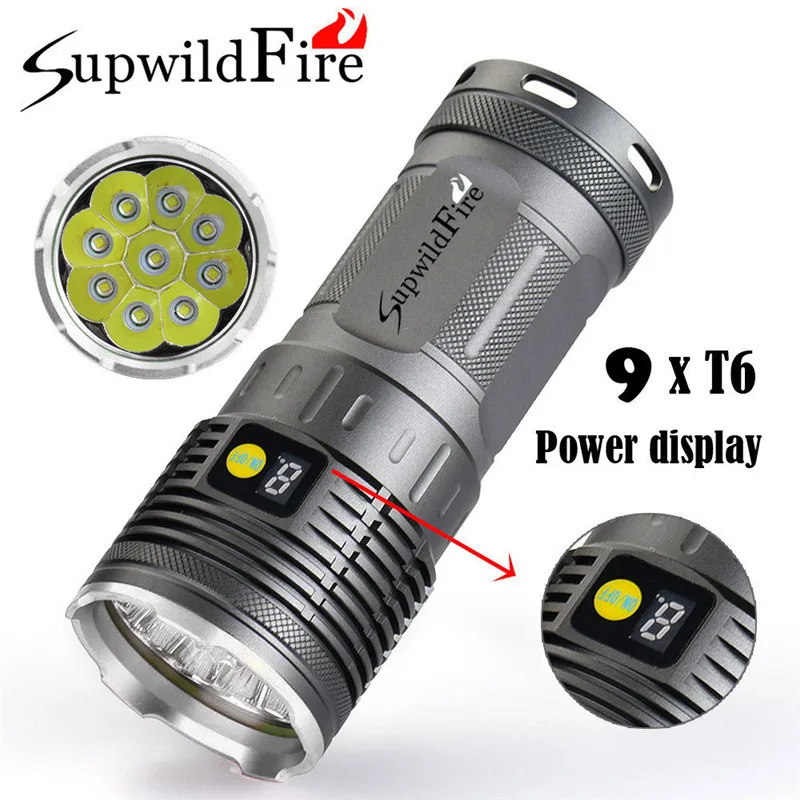 

Supwildfire 25000LM 9 x XM-L T6 LED Power & Mode Digital Display Hunting Flashlight Bike LED Light M50