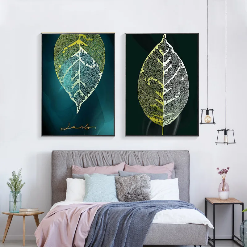 Nordic Creative Natural Leaves Wall Poster Living Room Background Canvas Pictures Green Abstract Plant Painting | Дом и сад