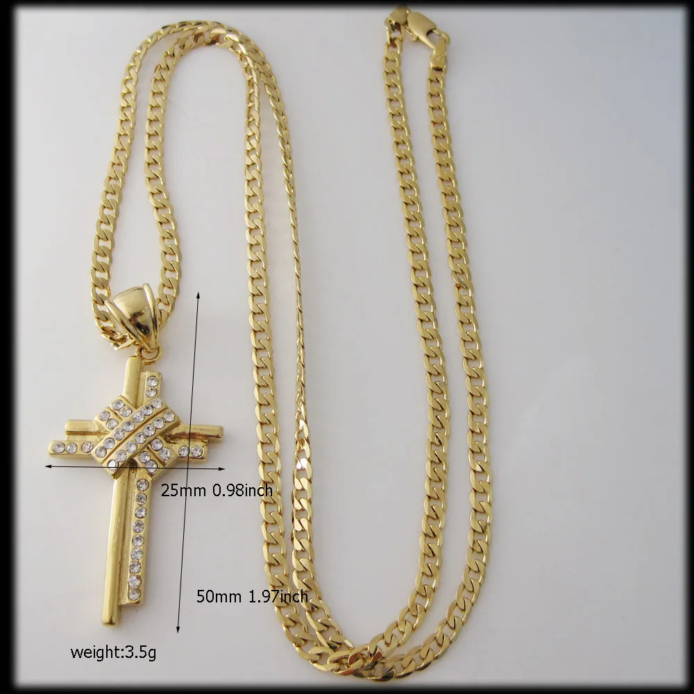 

ORDER 10$ SHIPPING WITH TRACKING- YELLOW GOLD GP 24" CUBAN CHAIN NECKLACE & JESUS CROSS GOD PENDANT CZ STONE HIGH SHINNING