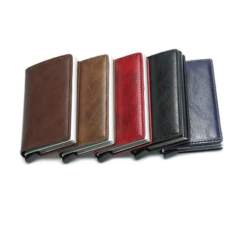 

Cardholder Wallet Multi-Function Credit Card Holder PU Leather RFID Block Small Metal Wallet AntiMagnetic Protection Holder Case