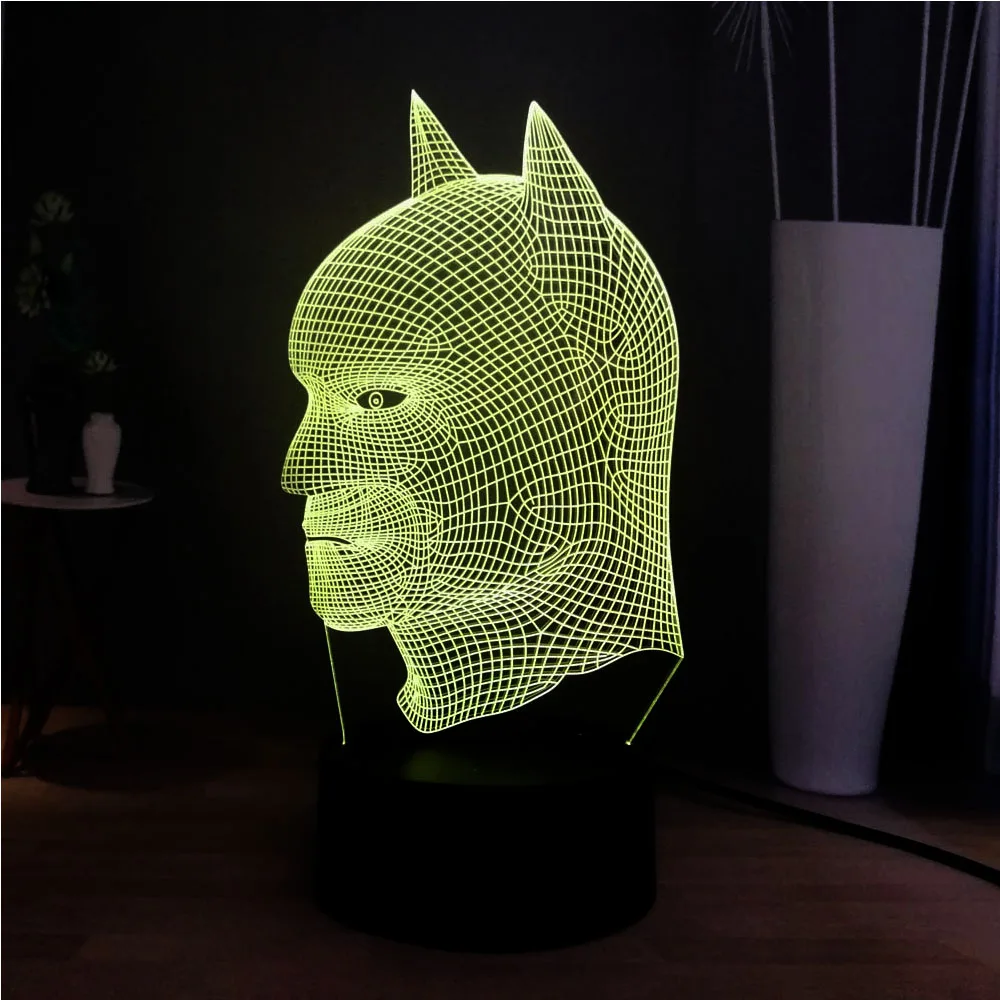 

Illusion 3D Acrylic Marvel Super Hero Batman Head Lava Dec Atmosphere Bedside USB Luster 7 Color Change LED Table Mood Lamp Gift