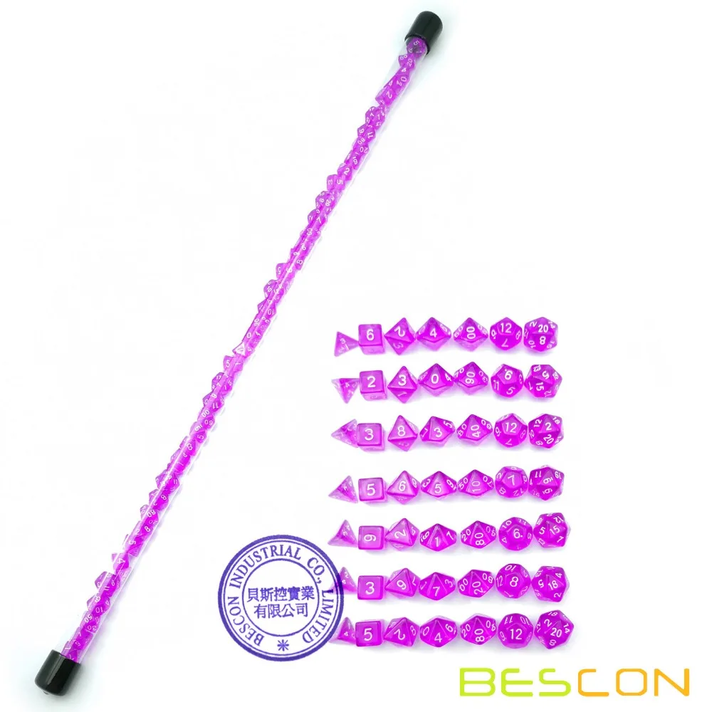 Bescon 49 шт драгоценный камень Фиолетовый Мини многогранные кости набор в длинной трубке, драгоценный камень мини Подземелья и Драконы РПГ кости 7X7 шт, набор с длинной палкой