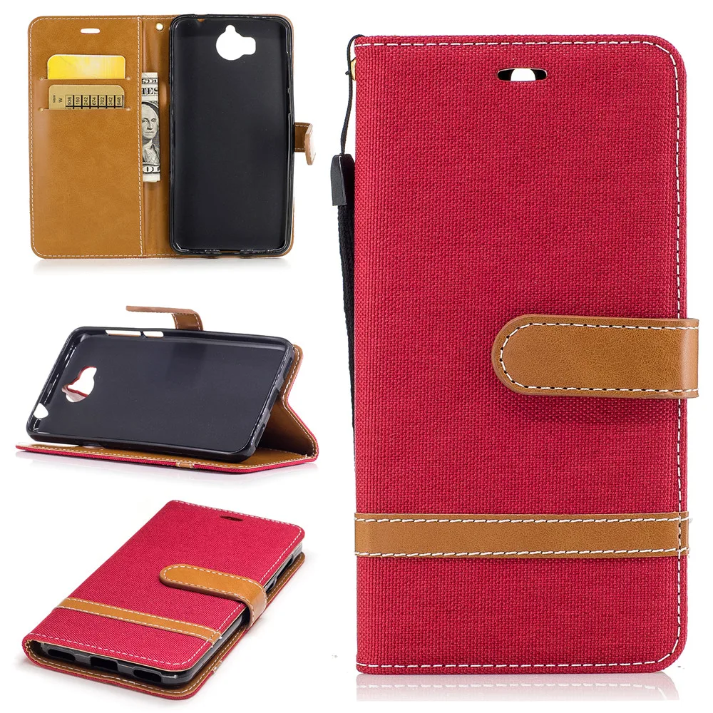 Luxury Leather Stand Case For Huawei Ascend Y5 2017 Flip Cover Canvas Jeans for Y5III Cases with Card Holder | Мобильные телефоны и