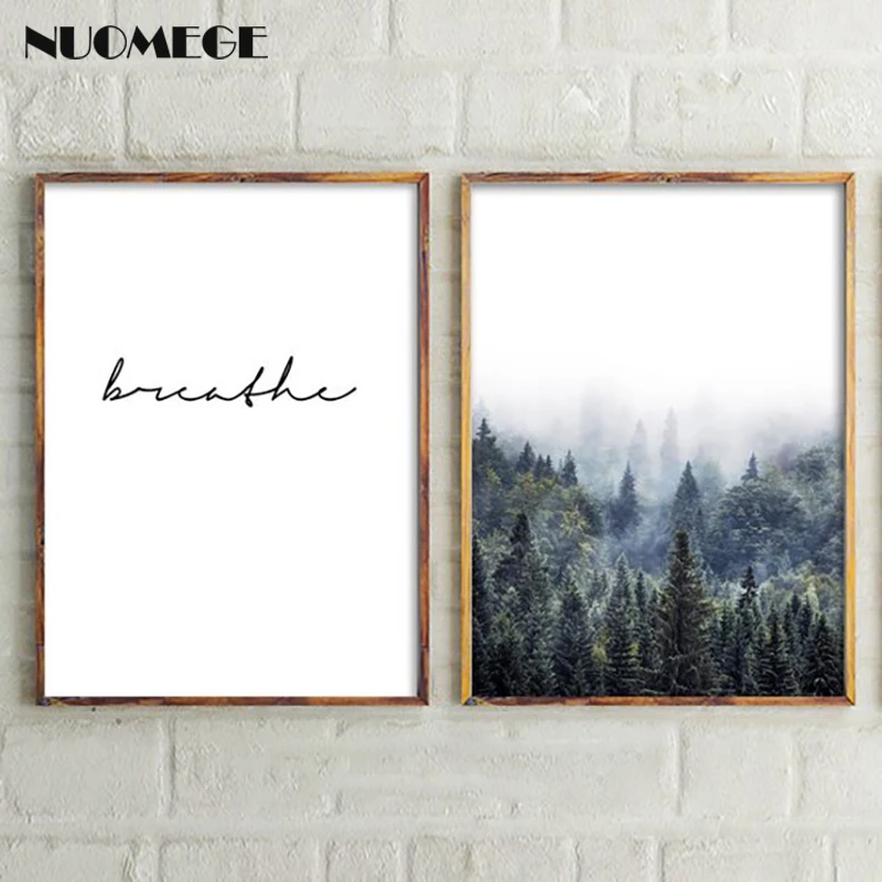 

NUOMEGE Nordic Forest Landscape Wall Art Breathe Poster Canvas Art Painting Quote Prints Wall Picture for Living Room Home Decor