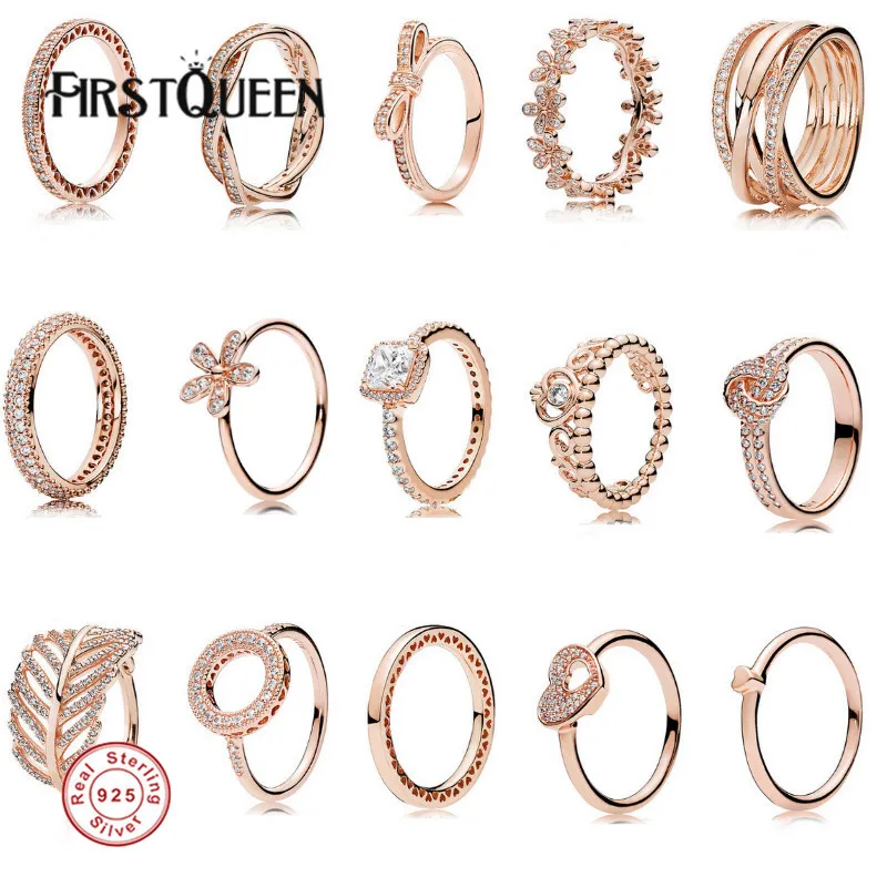 

FirstQueen High Quality 100% Rose Gold Plated Ring With AAA Diamond For Woman Style Fine Jewelry
