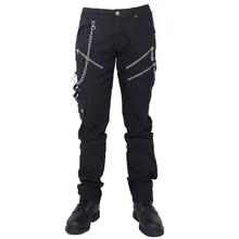 Devil Fashion Vintage Dark Punk Male Straight Combat Cargo Trousers in Cotton Casual Black Zipper Chain Gothic Pants for Men