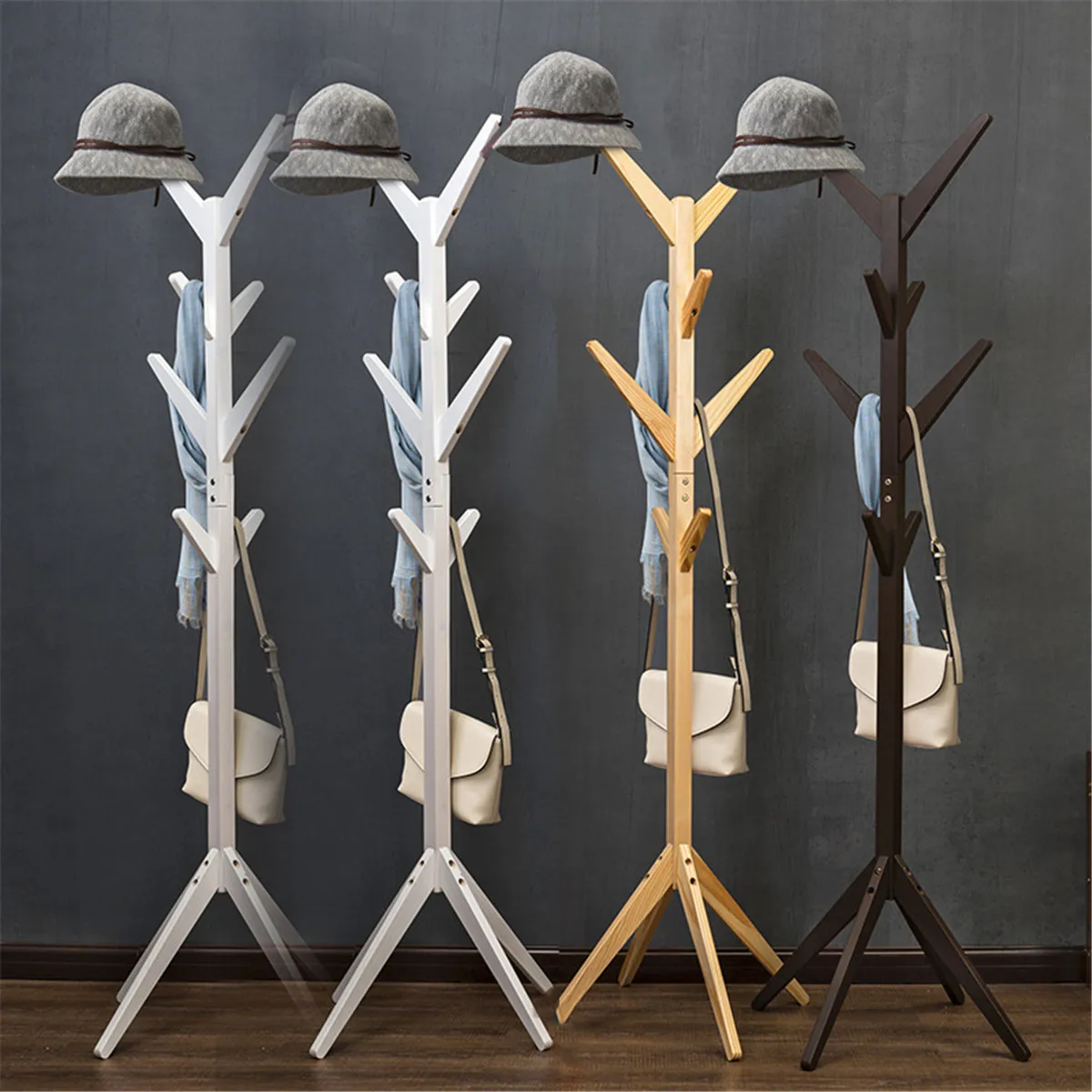

Solid Wood Hanger Floor Standing Coat Rack Creative Home Furniture Clothes hat Bag Hanging Storage Rack Bedroom Drying Rack 175
