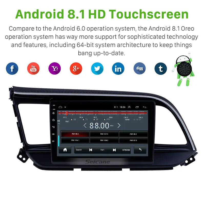 Seicane Android 8.1 2din Car GPS Radio Head Unit Player for Hyundai Elantra LHD 2019 Support 3G WiF