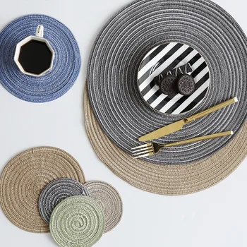 

Nordic high quality ramie mat thermal insulation and durable pure color cup pad gray blue green photo background decorative mat