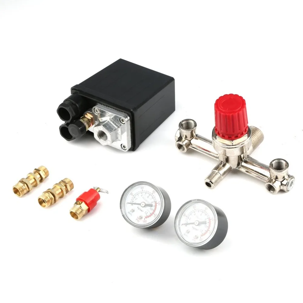 

Adjustable Pressure Switch Air Compressor Switch Pressure Regulating with 2 Press Gauges Valve Control Set