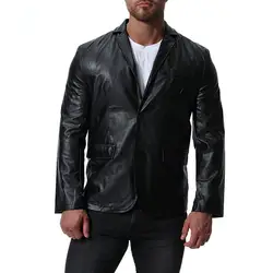 GustOmerD бренд осень-зима Новый Повседневное Однобортный кожаная куртка карман кожаная куртка Для мужчин одноцветное Для мужчин s куртки и