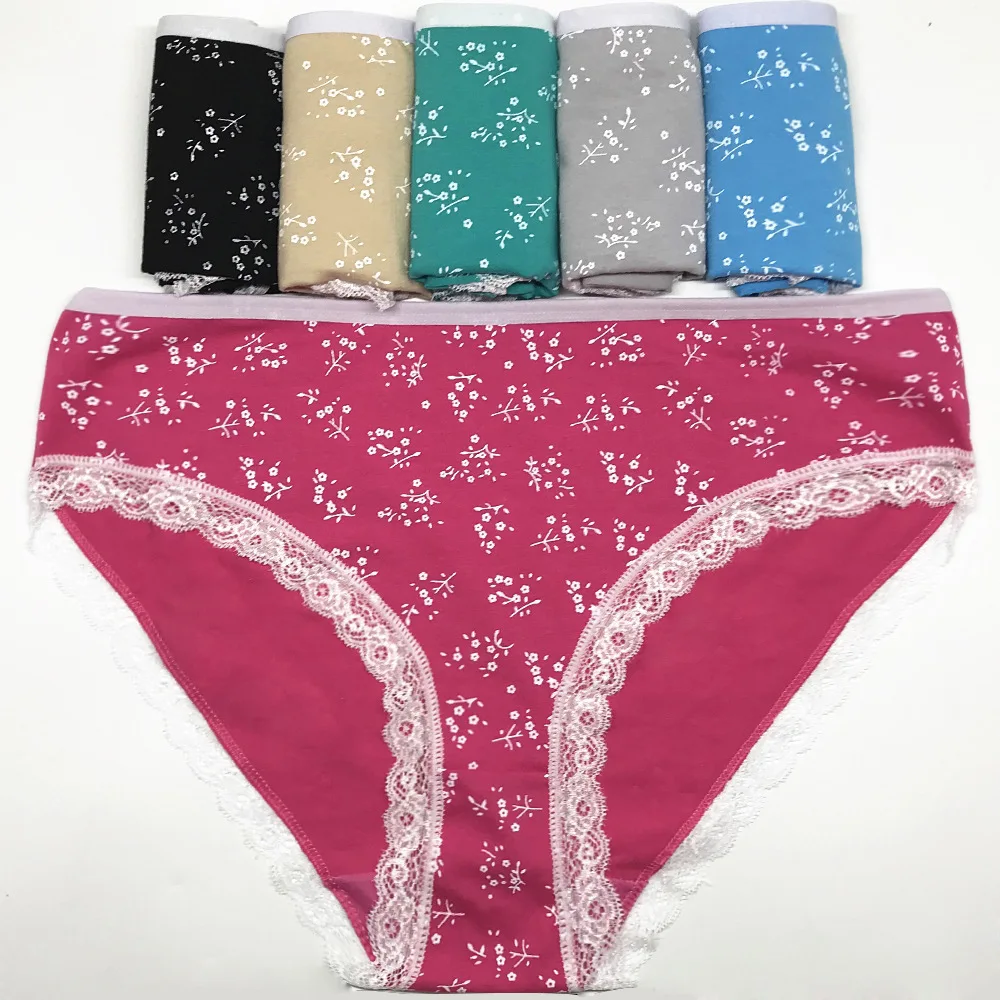 

3XL 4XL 6pcs/pack Ladies Underwear Comfortable Cotton Sexy Lace Plus Size Women Panties Printed High Waist Women Briefs