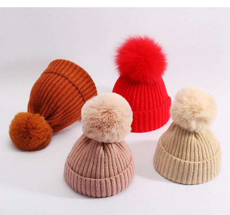 Новая зимняя детская шапка с помпоном, вязаная детская шапочка и шарф, комплект из толстой теплой зимней шапочки для малышей, Детские