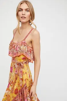 

2020 Summer New Holiday Knee-length Dresses Hot Sale Floral Printing Boho Women's Dress Strapless Ruffles Sexy Beach Dress Robes