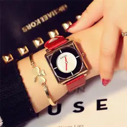 Модные Guou квадратный циферблат наручные часы Женское Повседневное платье простые кожаные кварцевые женские наручные часы Zegarki Damski черный