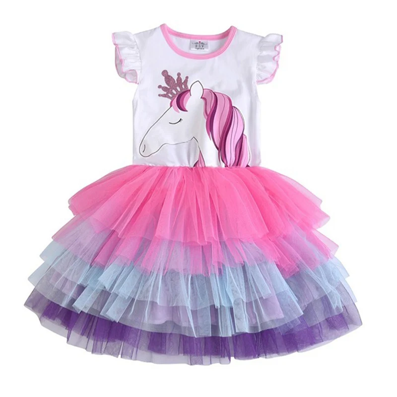 Kids Sleeveless Lace Drsses for Girls Party Dress Unicorn Embroidery Birthday Tutu Dresses Children Casual Wear Summer Vestidos cocktail dresses Dresses