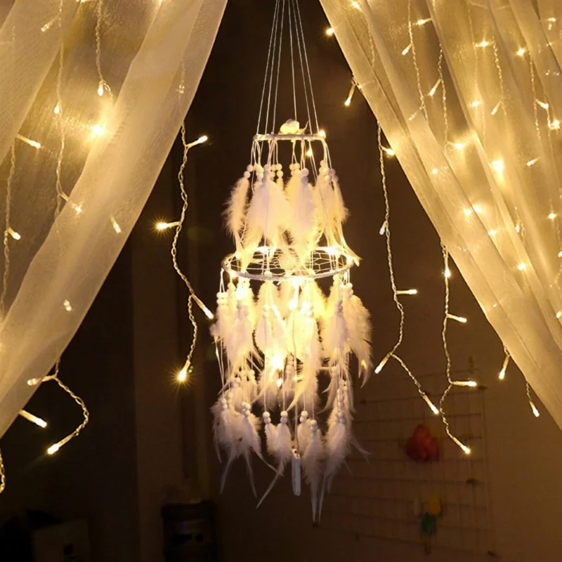 Romantic LED Lighting Dream Catcher 20 LED Light String Feather Wind Chimes Night Light Gift Home Party Wall Hanging Decoration  (6)