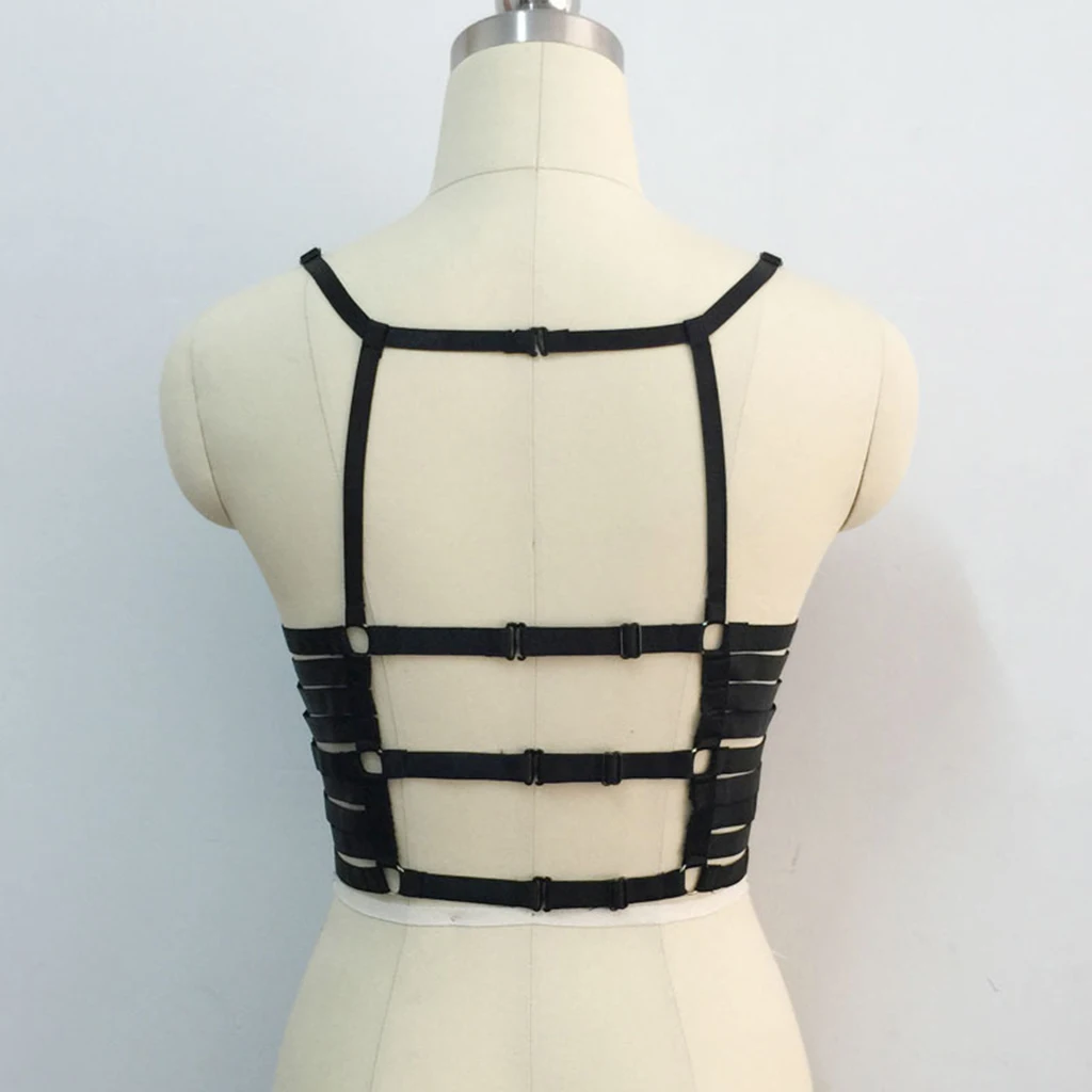 Women's Black Hollow Out Strappy Cage Bra Body Harness Goth Steampunk Costume