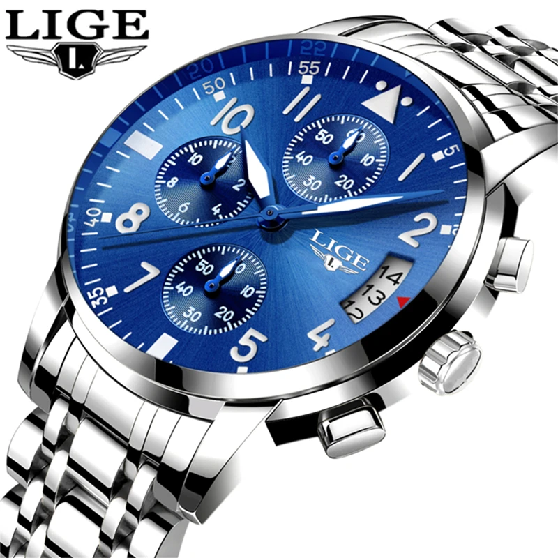 

Relogio Masculino LIGE Mens Watches Top Brand Luxury Fashion Business Quartz Watch Men Full Steel Chronograph Sport Wristwatch