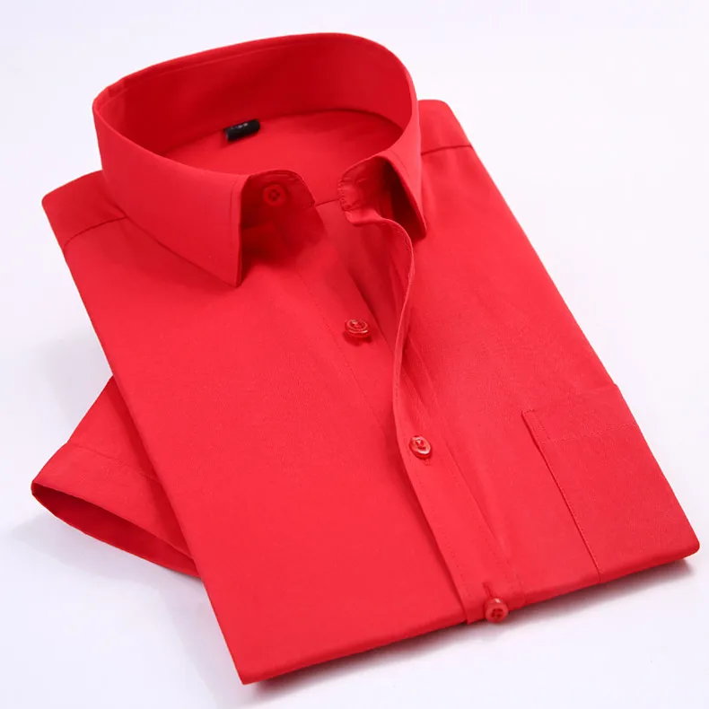 Qisha Мужская модная летняя деловая рубашка с коротким рукавом, цвета: золотой, белый, черный, мужская рубашка для работы, одажда для малышей из Китая 1XXX - Цвет: DX1217 red