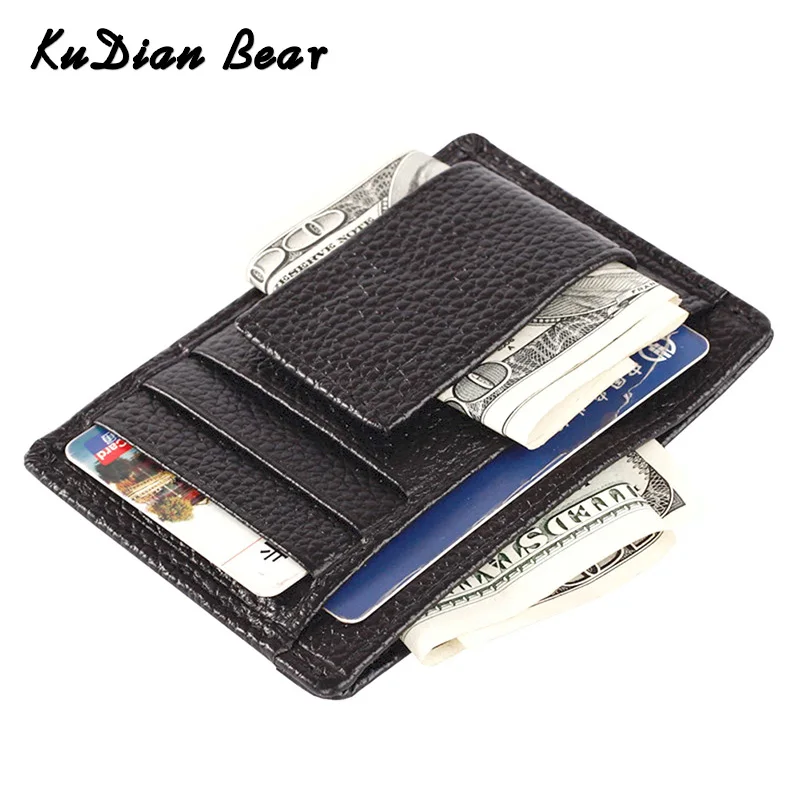

KUDIAN BEAR Men Money Clip Wallet Small Thin Card Case Genuine Leather Male Clamp for Money Carteras Hombre BID017 PM49