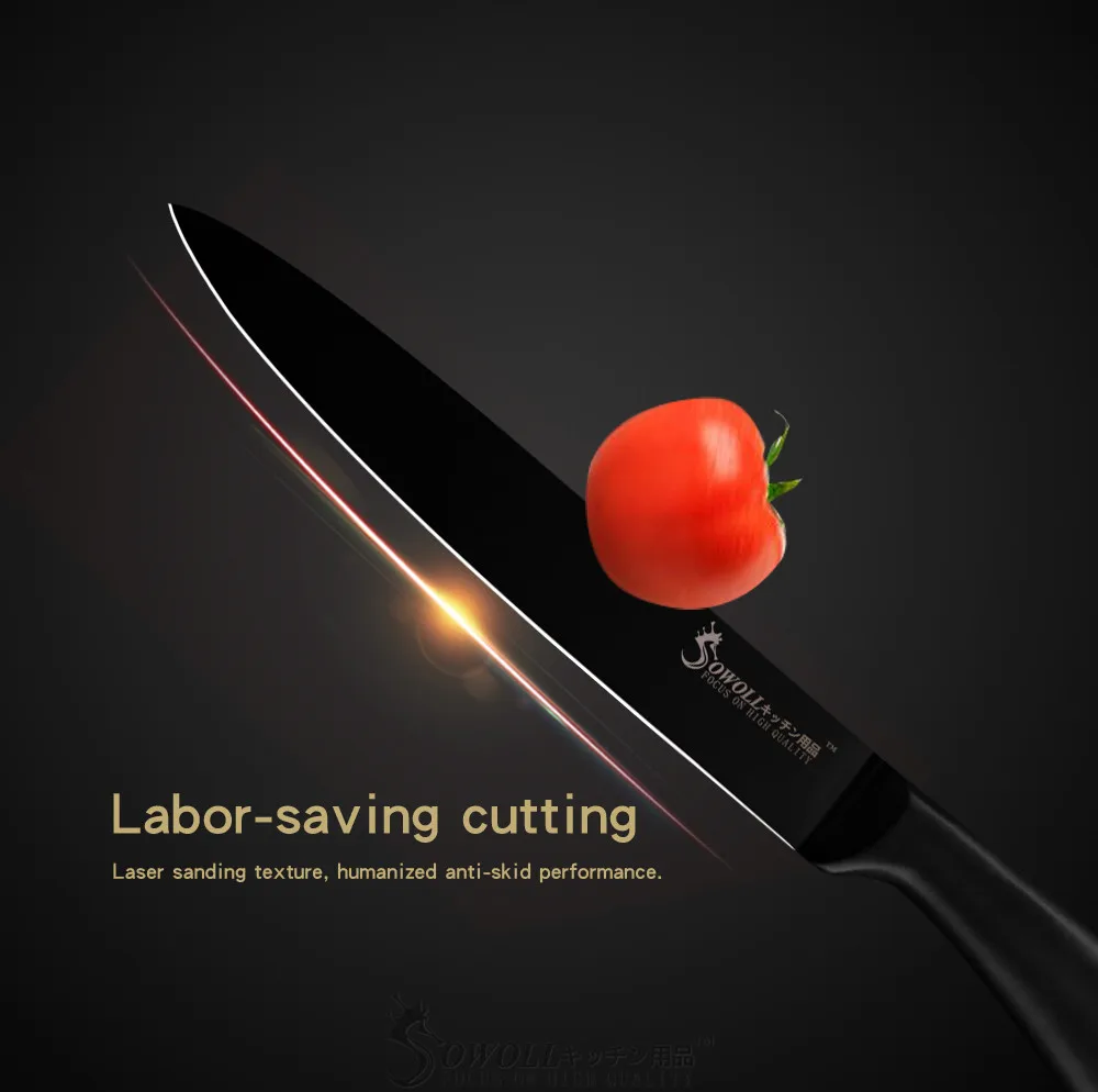 Sowoll шеф-повара кухонный нож 3Cr13Mov набор ножей из нержавеющей стали японский профессиональный поварской нож с антипригарным покрытием кухонные инструменты