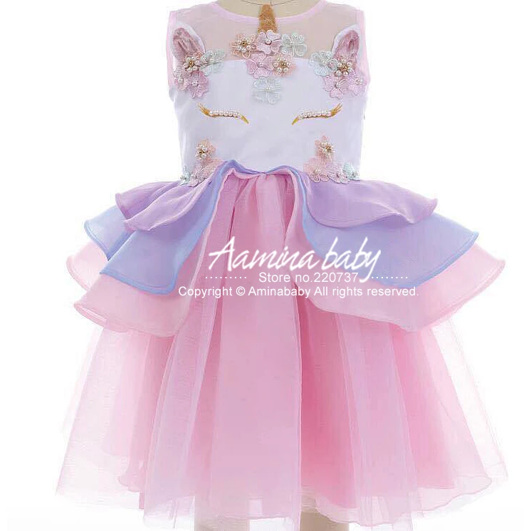 

Ship Out After 20 Days ( MOQ : 5 pieces in same sizes same color ) 5390 Unicorn Layered Baby Girls Dresses Brithday Kids Dresses