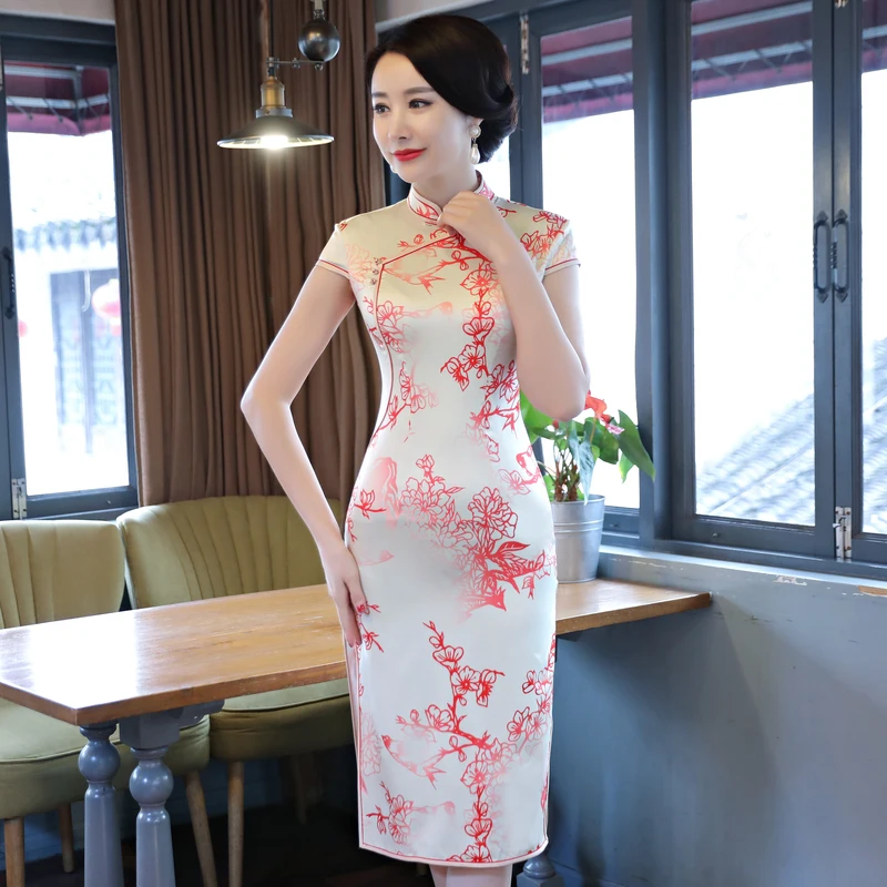 Шанхай история Новое поступление Традиционный китайский Cheongsam Короткие Стиль по колено Cheongsam Женское платье элегантный тонкий Qipao