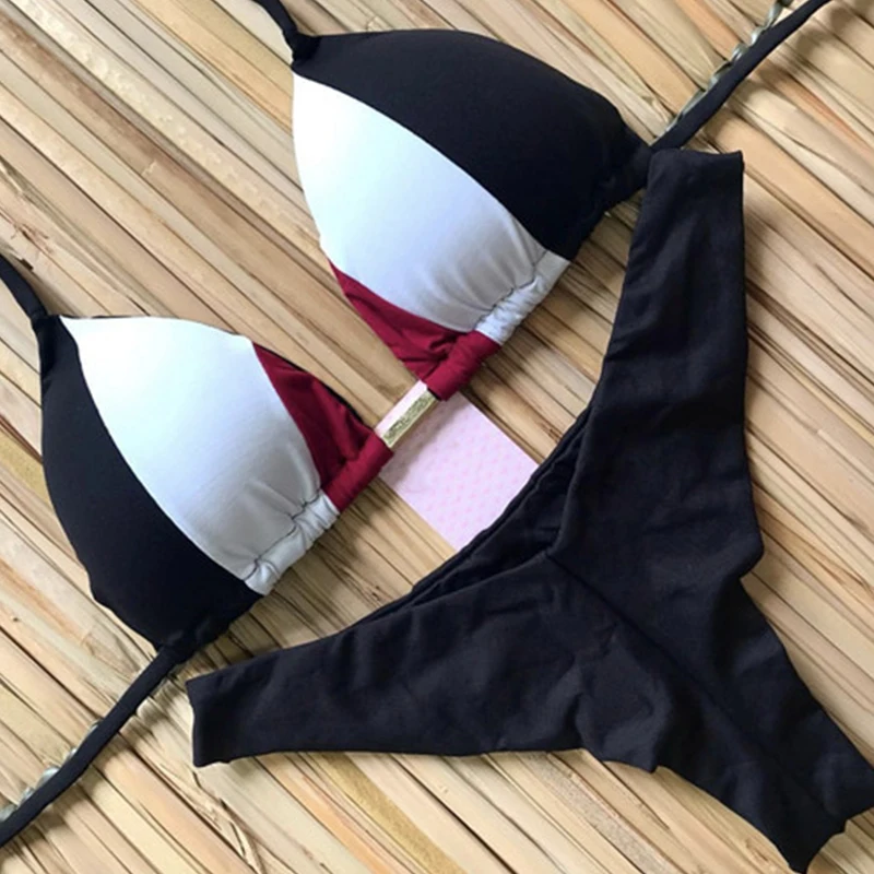 

Sexy Halter Swimsuit Women Thong Micro Bikini Push Up 2019 Brazilian Bikini Tropical Plant Print Swimwear String Mini Swimsuit