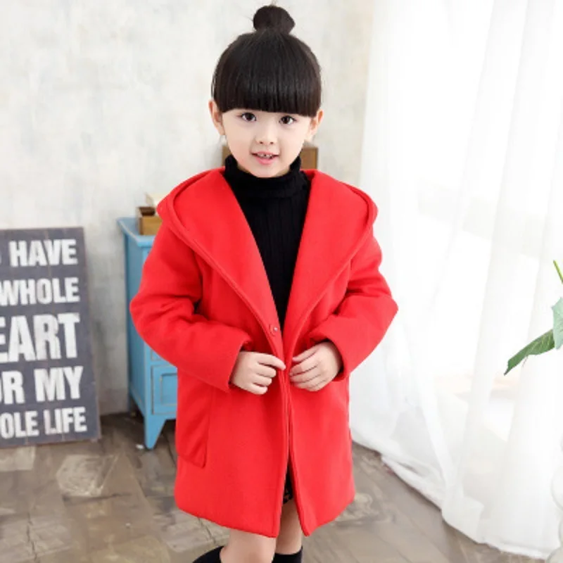 

Children's Garment 2018 Autumn Woolen Loose Coat Long Fund Girl Clothes Overcoat Jackets