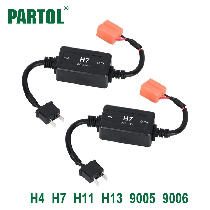 

Partol H4 H7 H11 H13 Led Headlight Bulb Lamp Canbus Wiring Harness Adapters No Error OBC Warning Error Code Decoder DC 12V