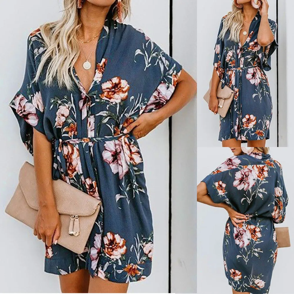 

Women's clothes Fashion Womens dusty blue Vintage Dress Dot Print Botton Swing Dress Casual party dress l2019112