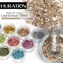 Huration Nail Art Holographic Mirror Nail Glitter Effect Chrome Powder 12 Color Gold Silver Sponge Stick DIY Decoration Tool Set