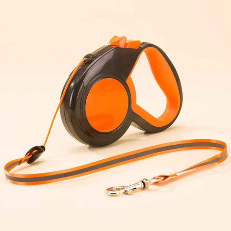 Автоматические выдвижные поводки для собак, нейлоновый поводок для прогулок в ночное время, Светоотражающий Поводок для маленьких, средних и больших собак, 3 м, 5 м, 8 м - Цвет: orange