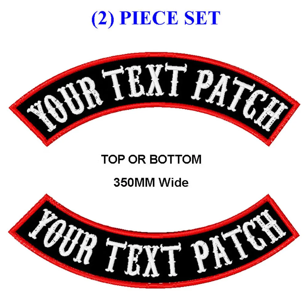 Customize embroidery mc rocker patch 350mm wide top and bottom motorcycle biker patches for vest cut and clothing