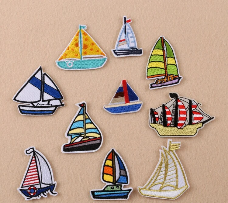 

Kids Handcraft Embroidered Patch Sew On Iron On Badge for Baby Hats Caps Clothes Fabric Applique Alien Astronaut Sailing Boat