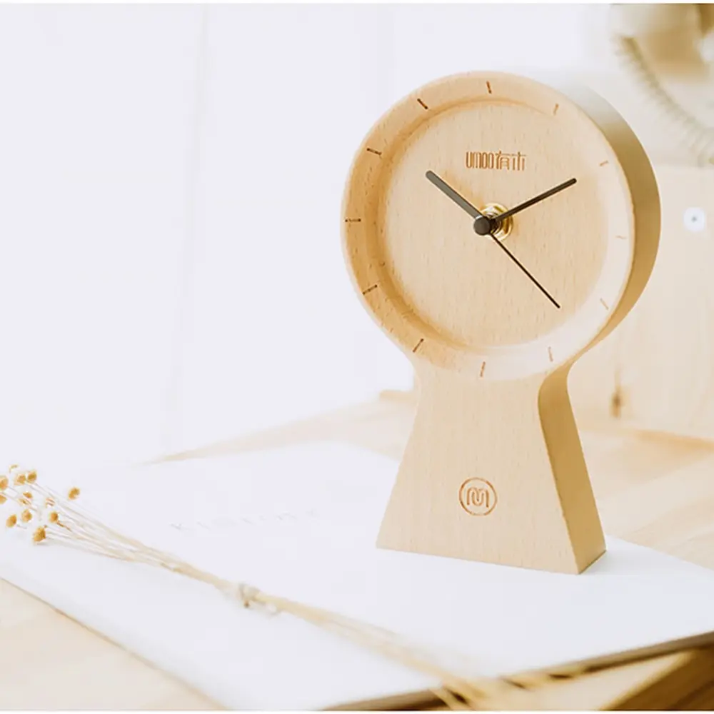 

Alarm Clock Handmade Wood Eco-friendly Material Sunny Clock Silent Non Ticking Wooden Clock for Office Home Bedroom Living Room