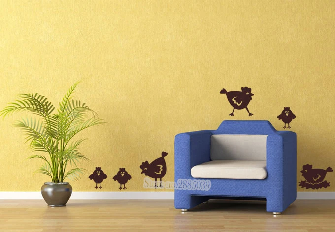 

6pcs set DIY Self-Adhesive Chicken Decals Wall Stickers Removable Chick Decal Modern Home Decor Kids Room Sticker LA420