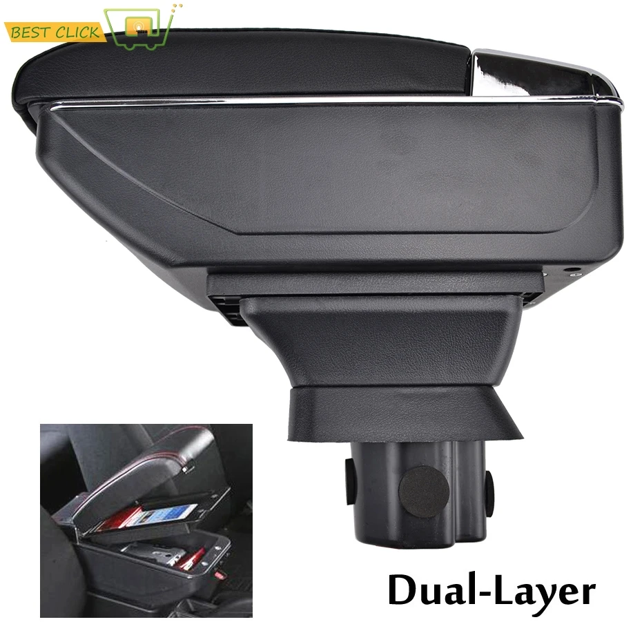 Dual-Layer Black Leather Arm Rest For 2 Demio 2008-2013 Centre Console Storage Box Armrest DE