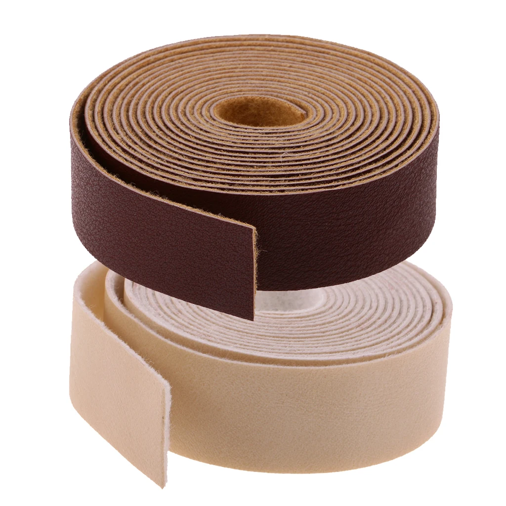 2pcs 10 Meters Leather Straps Strip for Belt Handle Crafts Making Garment Accessories Beige/Brown, 2cm Wide