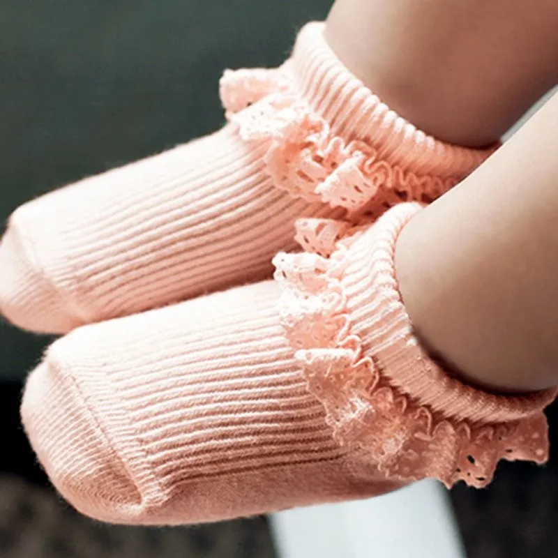 Милые носки для Новорожденные Девочки Малыши хлопковые носки до лодыжки для младенцев носки принцессы с кружевными оборками, нескользящие носки