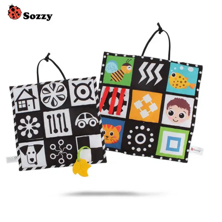

Sozzy Black and White Colorful Double-side Baby Cloth Quiet Book Soft Infant Early Educational Stroller Rattle Toys For Newborn