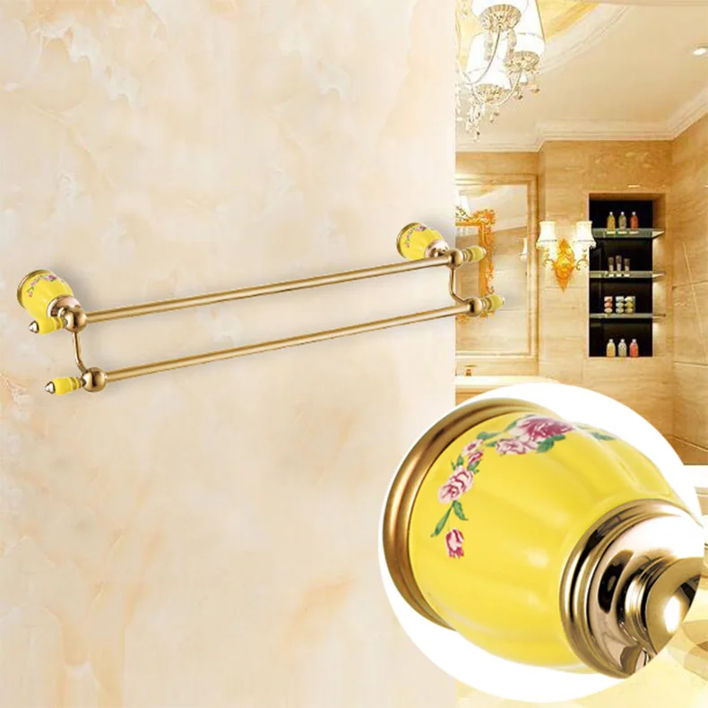 High Quality Gold wall mounted 24 inch Double Towel Bar Brass