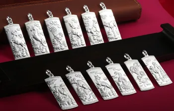 

can choose style 999 silver twelve Zodiac Pendant cow tiger Dragon snake horse sheep dog pig men women silver medal necklace