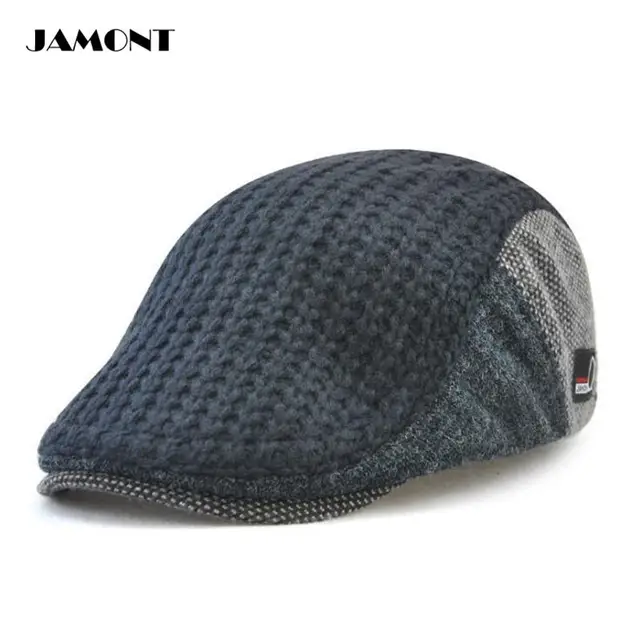 JAMONT Autumn Winter Retro Golf Caps Hat Adjustable Buckle Hight Quality Knitting Wool Warm Golf