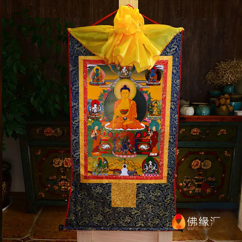 

Wholesale Buddhist supplies--120CM large --HOME ART Tibetan Buddhism Sakyamuni Buddha Pure Elysian Thang-ga Thangka art