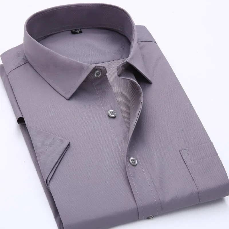 Dress Shirts Men Casual Shirts Solid Color Short Sleeve Classic Style Work Wear