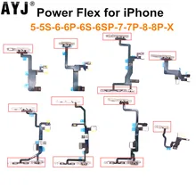1 шт. гибкий кабель питания с металлом для iPhone 5, 5S, SE, 6, 6 S, 7, 8 Plus, X переключатель громкости, кнопка включения и выключения, Запасная часть