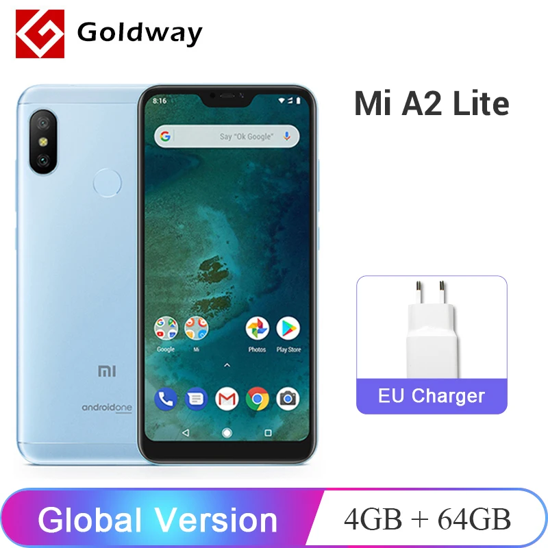 Глобальная версия Xiaomi Mi A2 Lite, 4 Гб ОЗУ, 64 Гб ПЗУ, Смартфон Snapdragon 625, четыре ядра, 5,84 дюймов, 19:9, полный экран, двойная камера ai